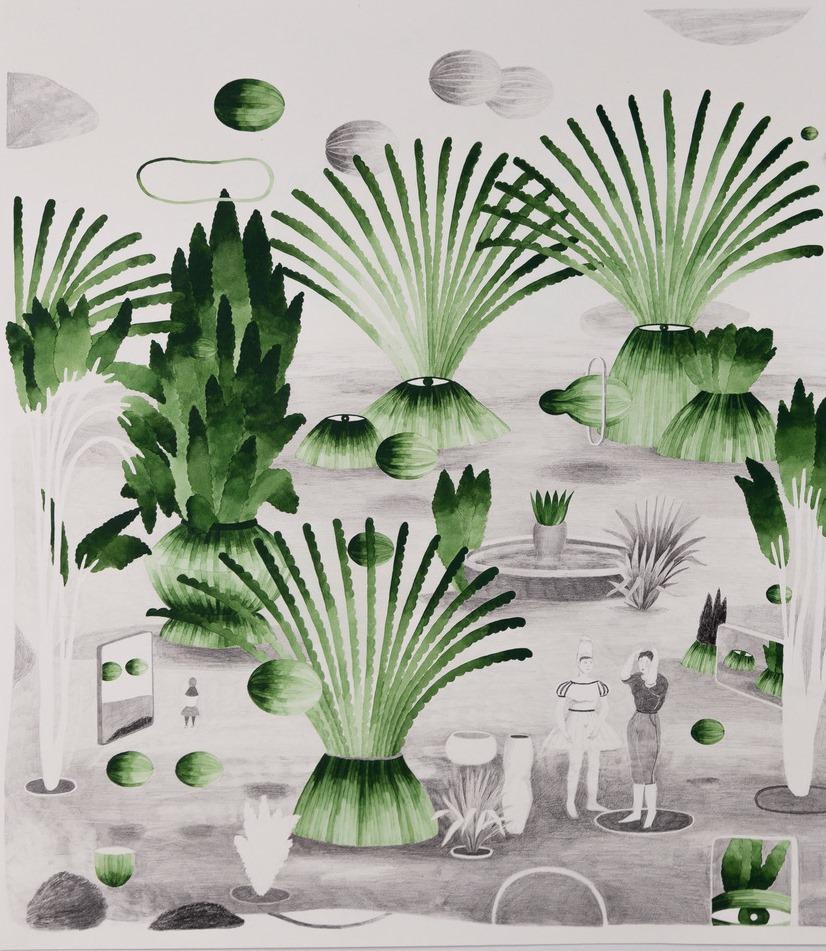 Wolf, sind Sie sind Sie dort #1? Hélène Duclos Contemporary art drawing green nature  im Angebot 3