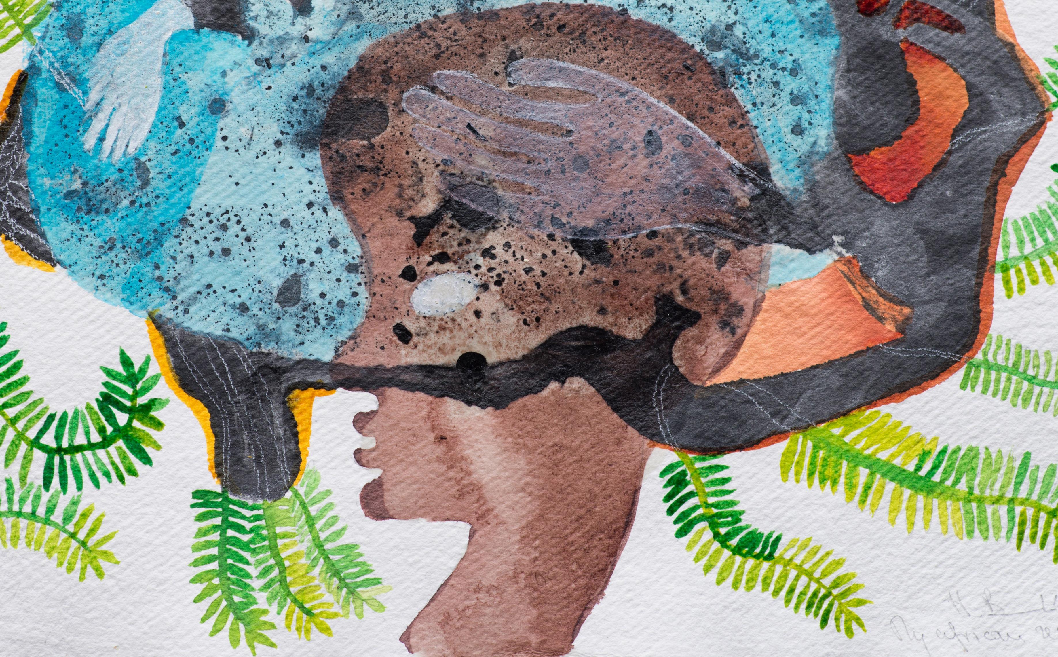 My African remix Haude Bernabé Zeitgenössische Kunst Zeichnung auf Papier Natur im Angebot 1