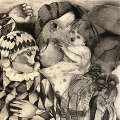 Untitled #2 Zahra Zeinali Contemporary drawing circus animal charcoal art clown