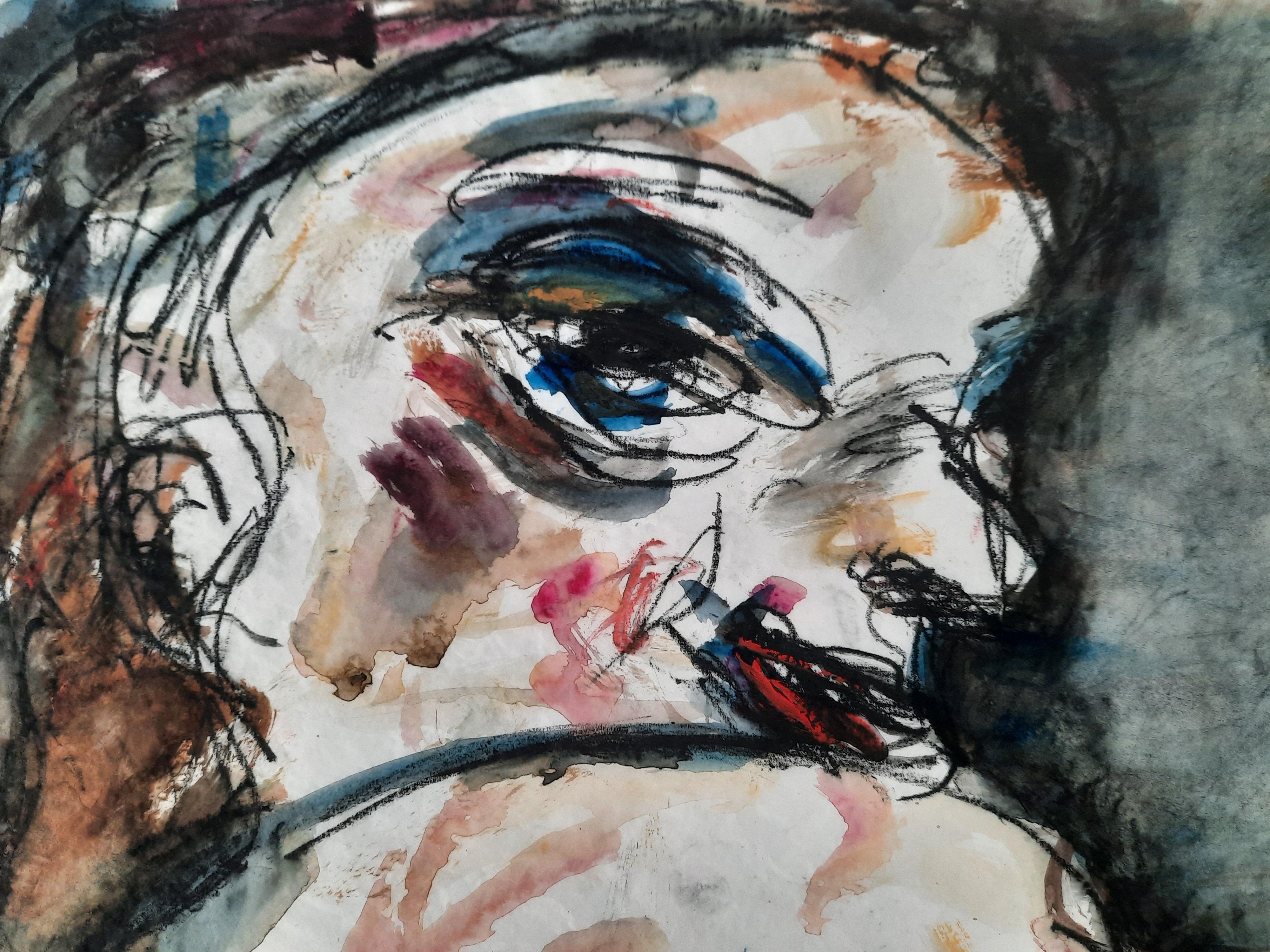 Forgotten Joanna Flatau Art contemporain aquarelle femme nue portrait encre en vente 1