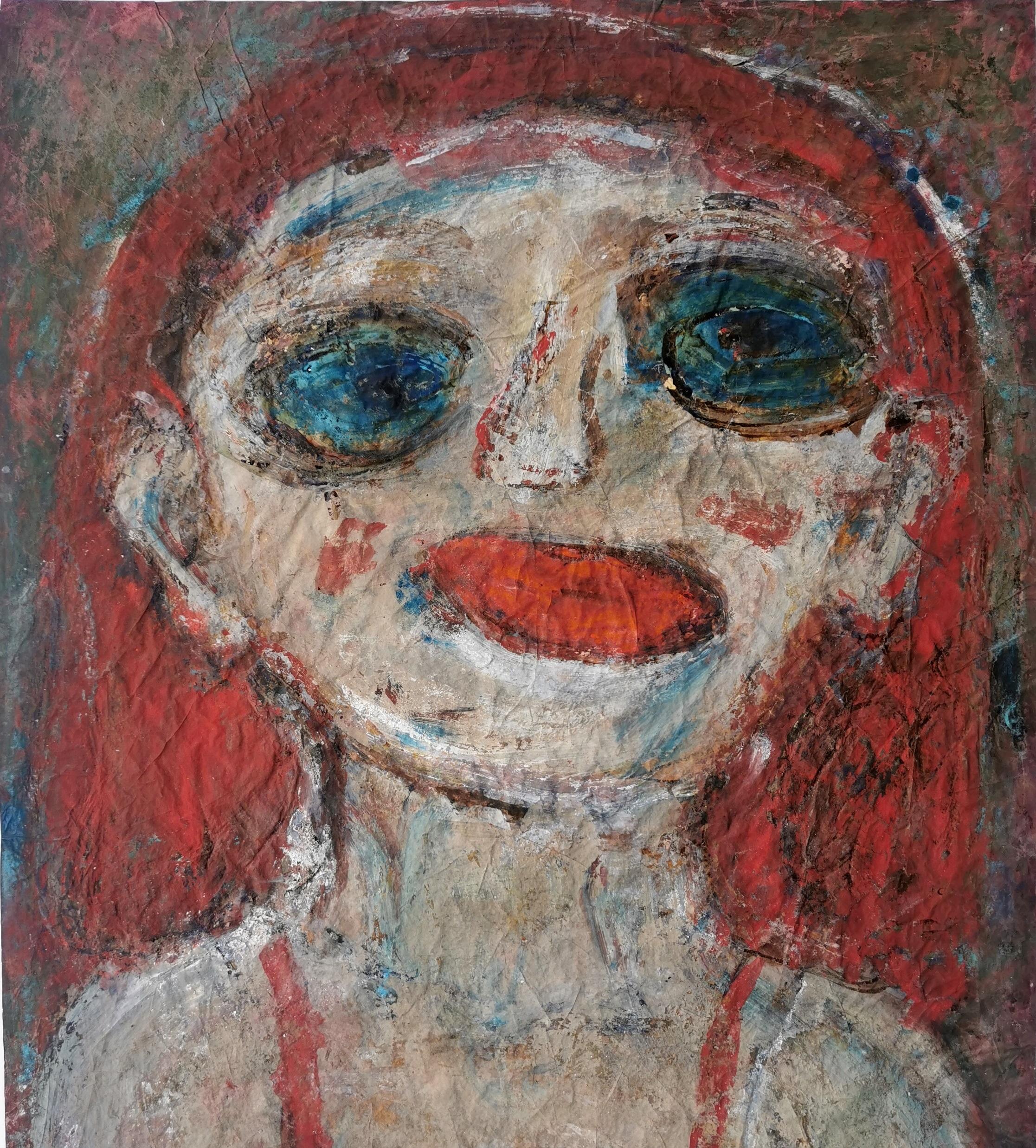 Bouche rouge Joanna Flatau Art contemporain aquarelle femme portrait yeux bleus en vente 2