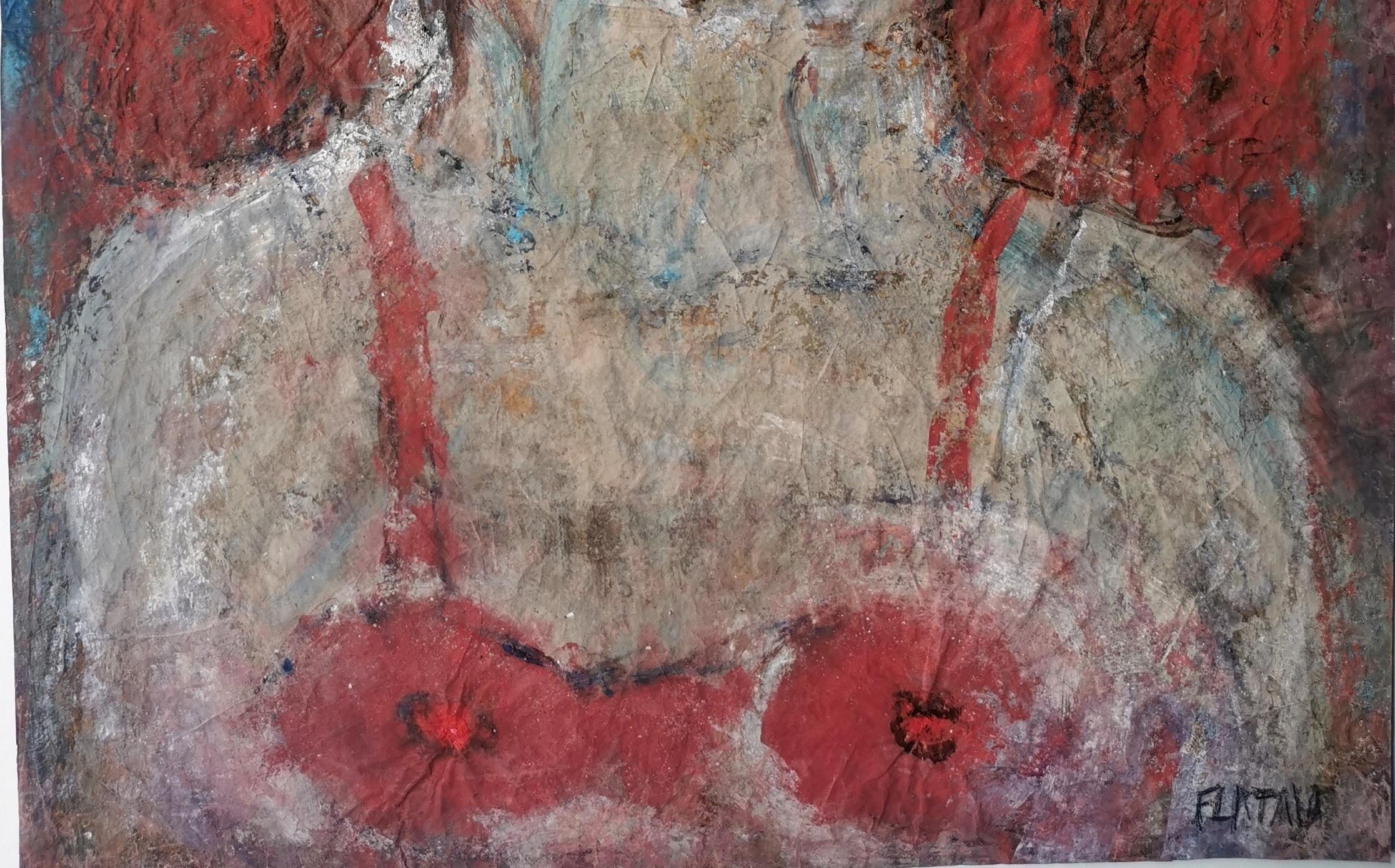 Bouche rouge Joanna Flatau Art contemporain aquarelle femme portrait yeux bleus en vente 1