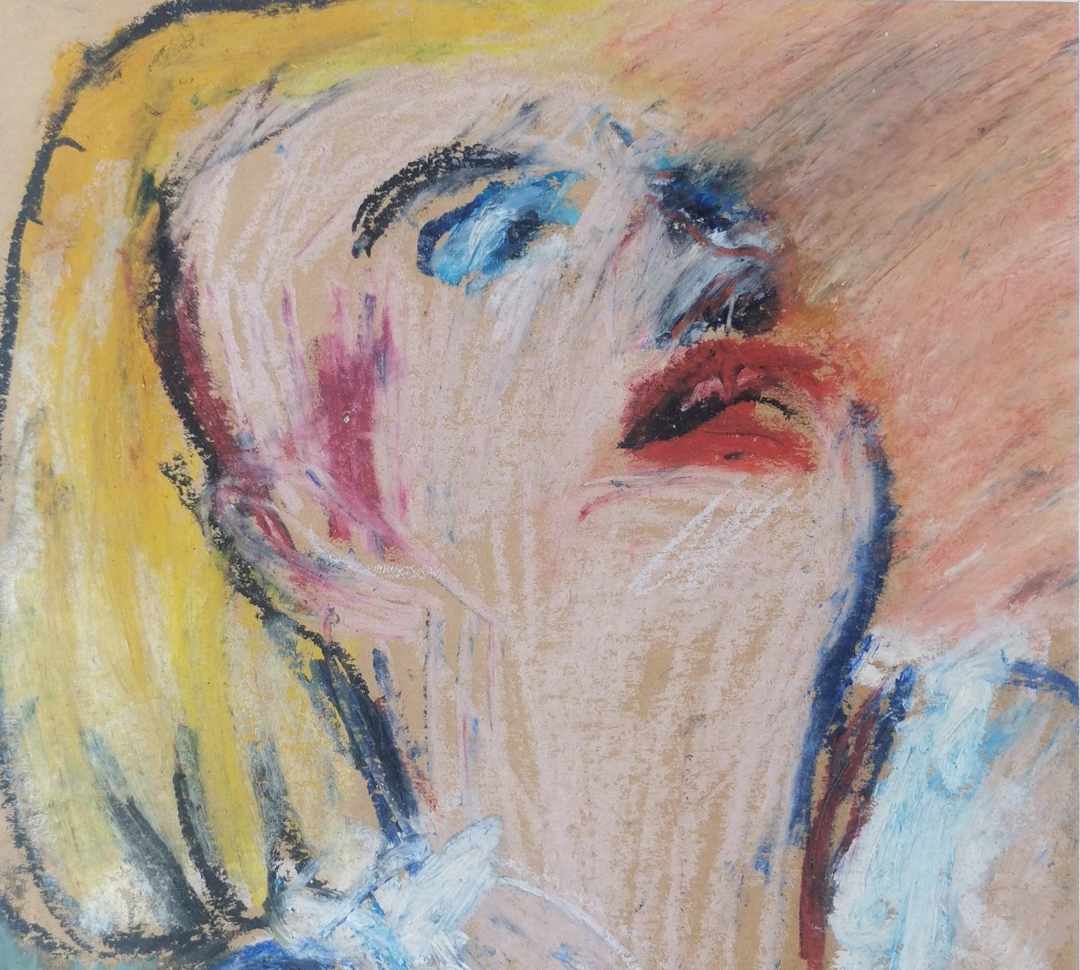 Marylin Joanna Flatau Zeitgenössische Kunst Pastell auf Papier Farbe Frau Porträt im Angebot 1
