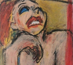 Leaning Joanna Flatau Contemporary art woman nude polish portrait pastel red