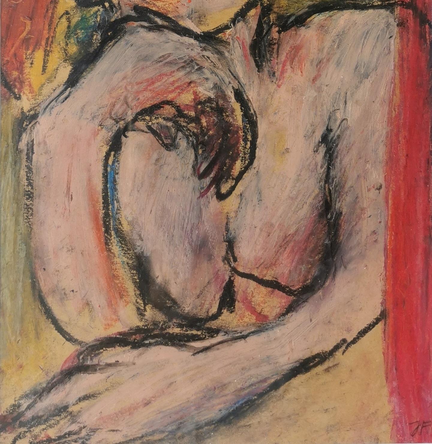 Anlehnen Joanna Flatau Zeitgenössische Kunst Frau nackt polnisch Porträt Pastell rot im Angebot 2