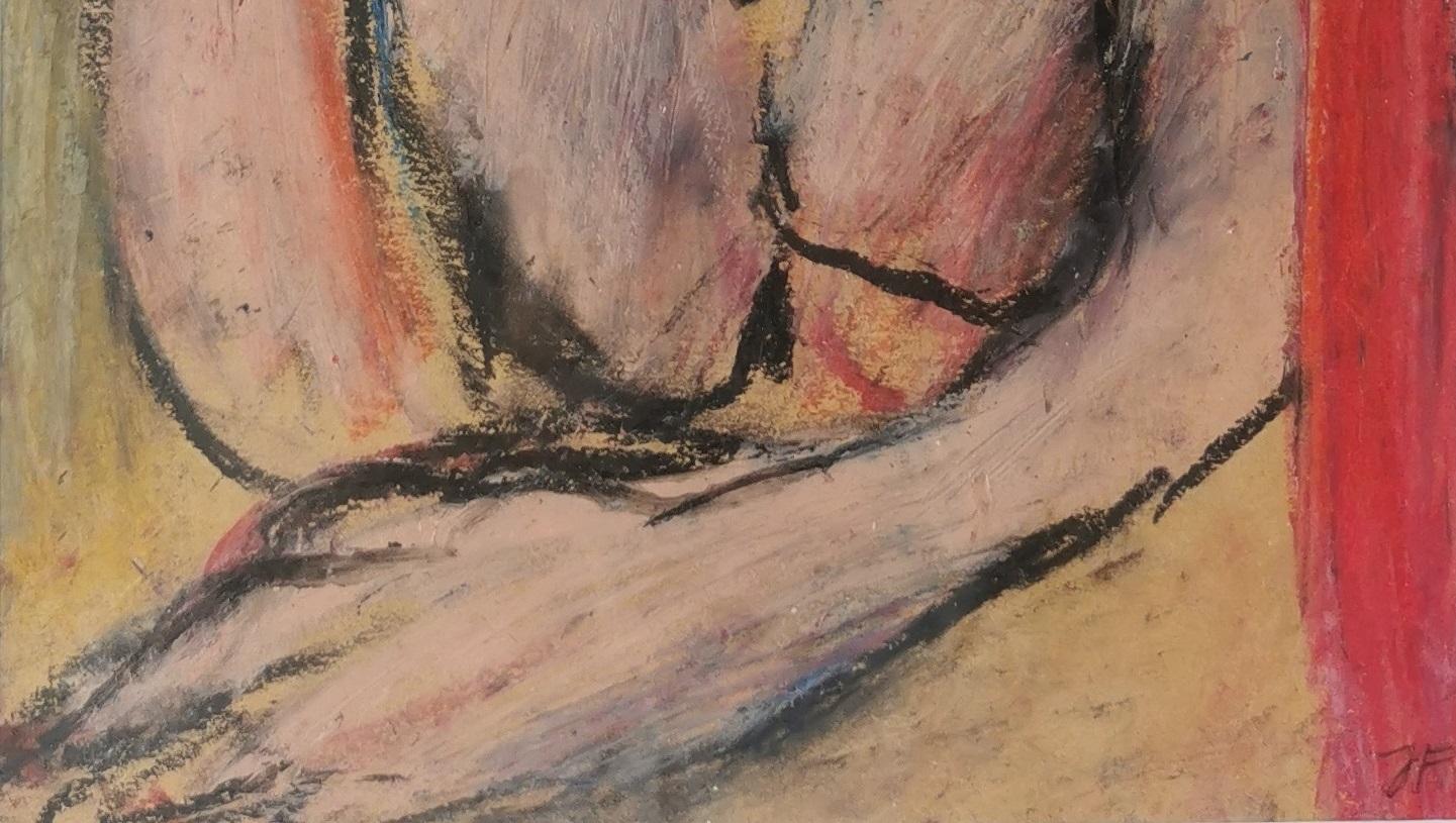 Anlehnen Joanna Flatau Zeitgenössische Kunst Frau nackt polnisch Porträt Pastell rot im Angebot 3