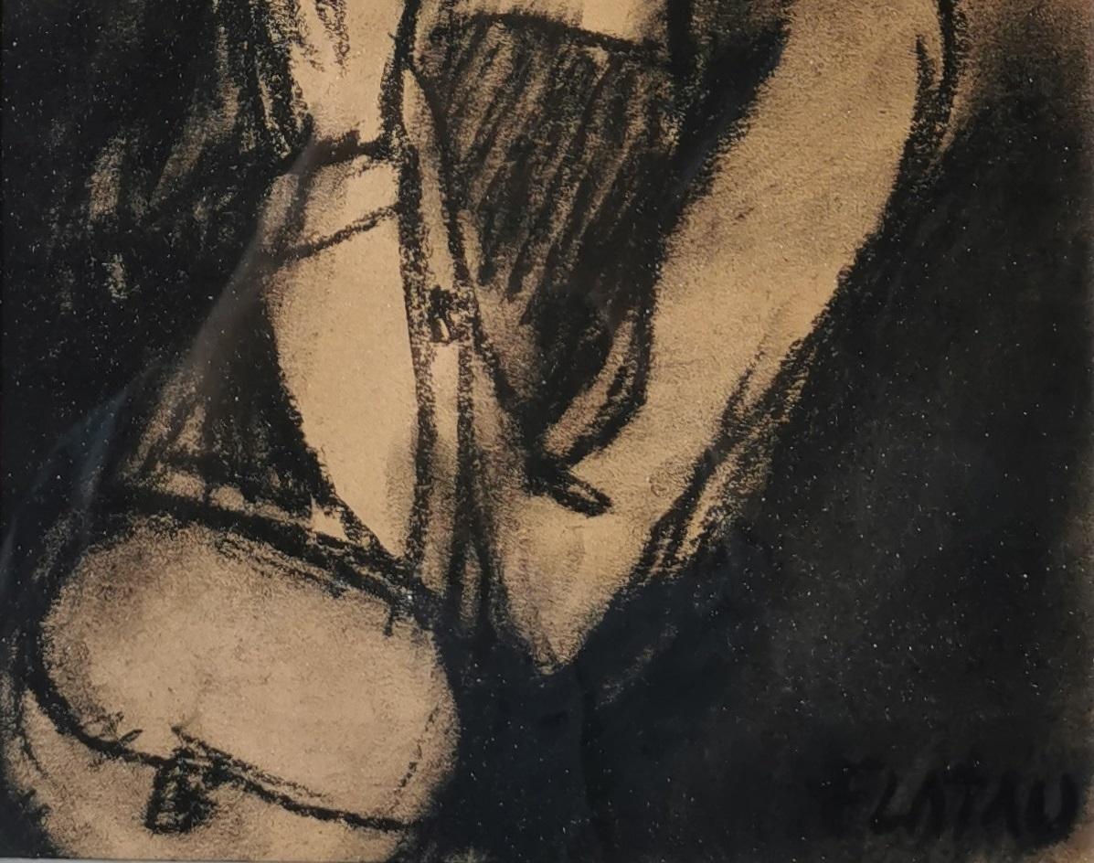 Elegance Joanna Flatau Art contemporain pastel femme portrait en noir et blanc en vente 2