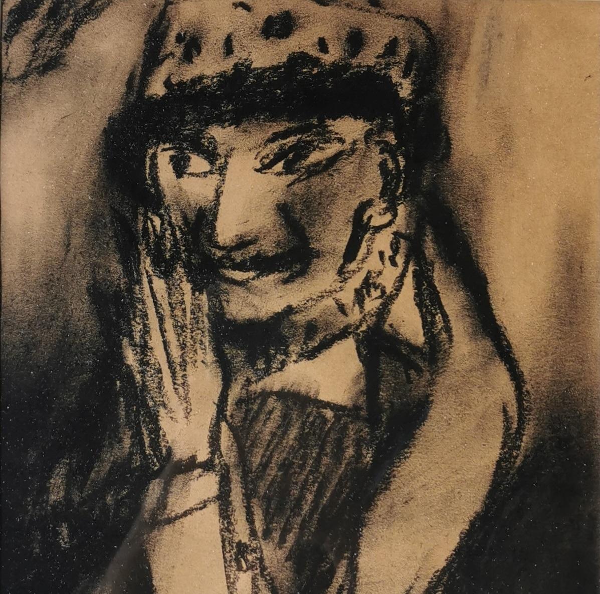 Elegance Joanna Flatau Art contemporain pastel femme portrait en noir et blanc en vente 1
