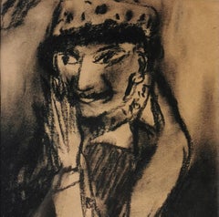 Elegant Joanna Flatau Contemporary art pastel woman black and white portrait