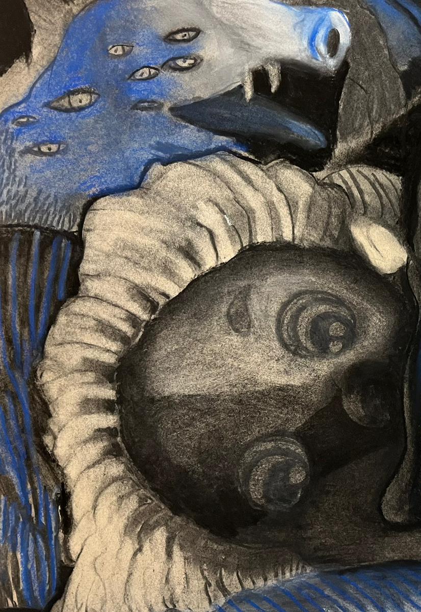 Adaptation #6 Zahra Zeinali Contemporary drawing blue young girl dream tale art For Sale 2