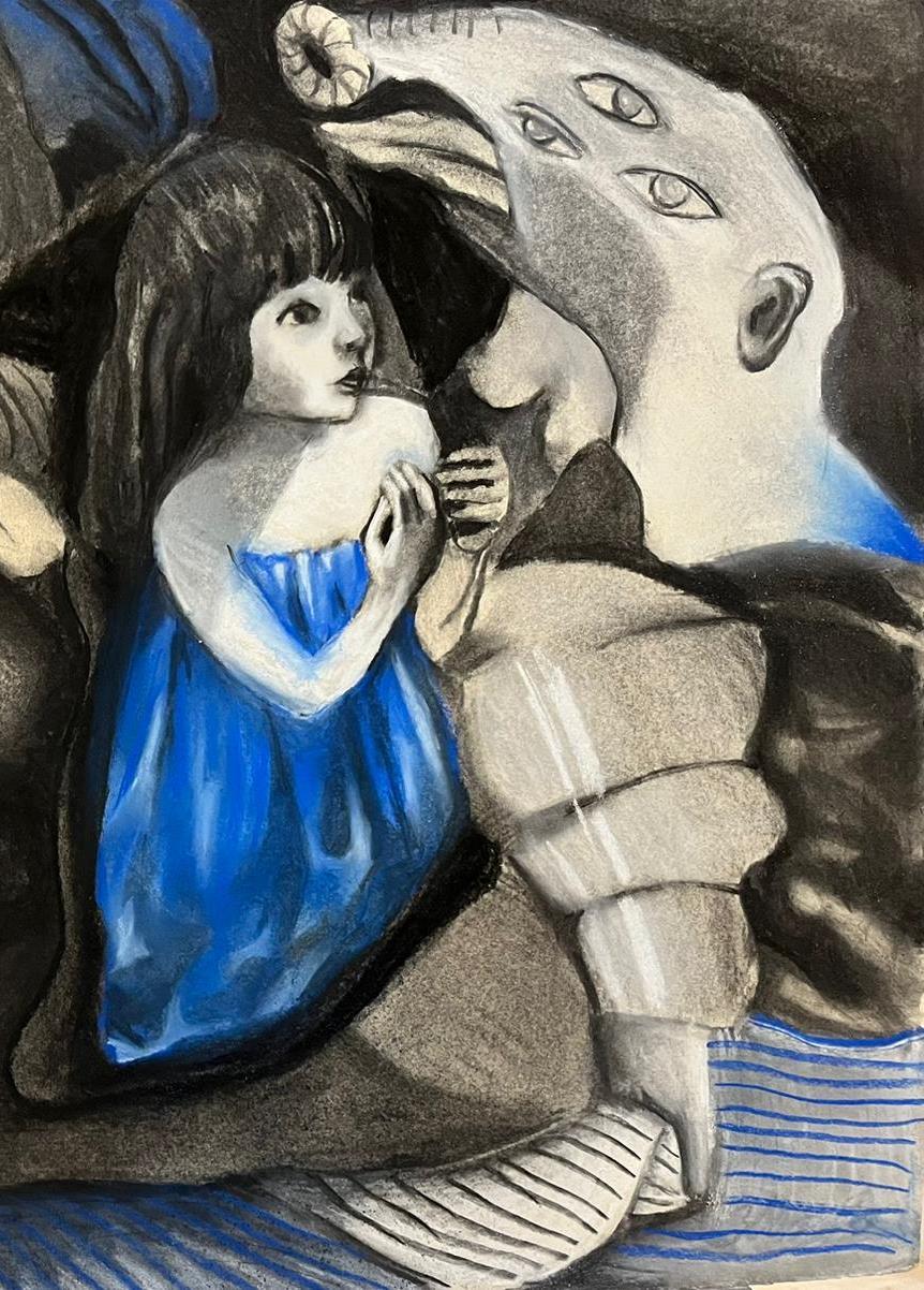 Adaptation #6 Zahra Zeinali Contemporary drawing blue young girl dream tale art For Sale 3