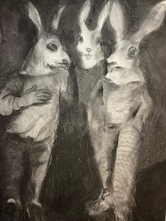 Conspiracy Zahra Zeinali Contemporary Zeichnung schwarz-weiß Kunst Tier Kaninchen