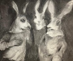 Whiting Zahra Zeinali Disegno contemporaneo in bianco e nero arte animale coniglio