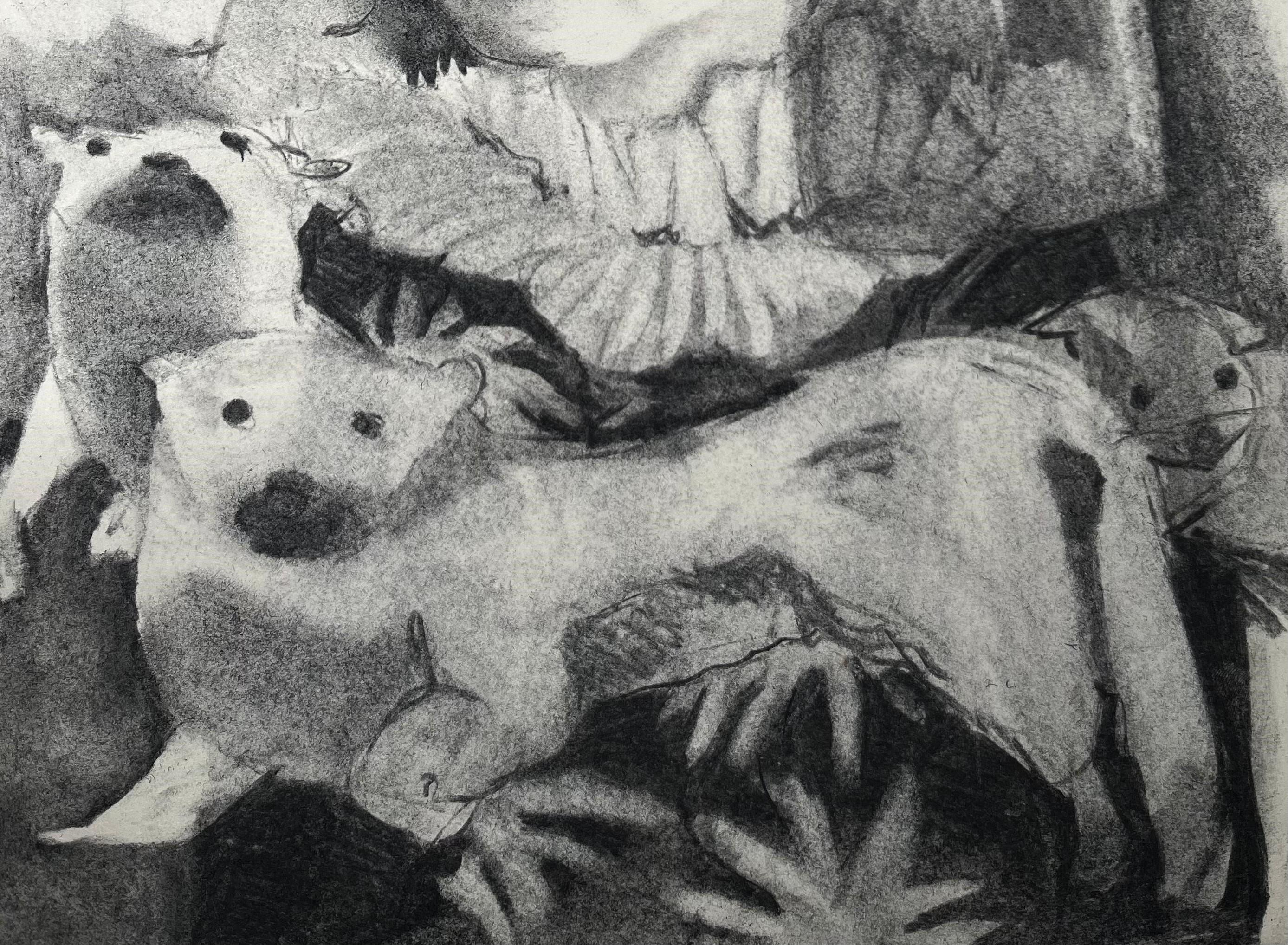 Die Feder Zahra Zeinali Zeitgenössische Kunst Porträt Iranische Künstlerin Zeichnung Schwarz im Angebot 2