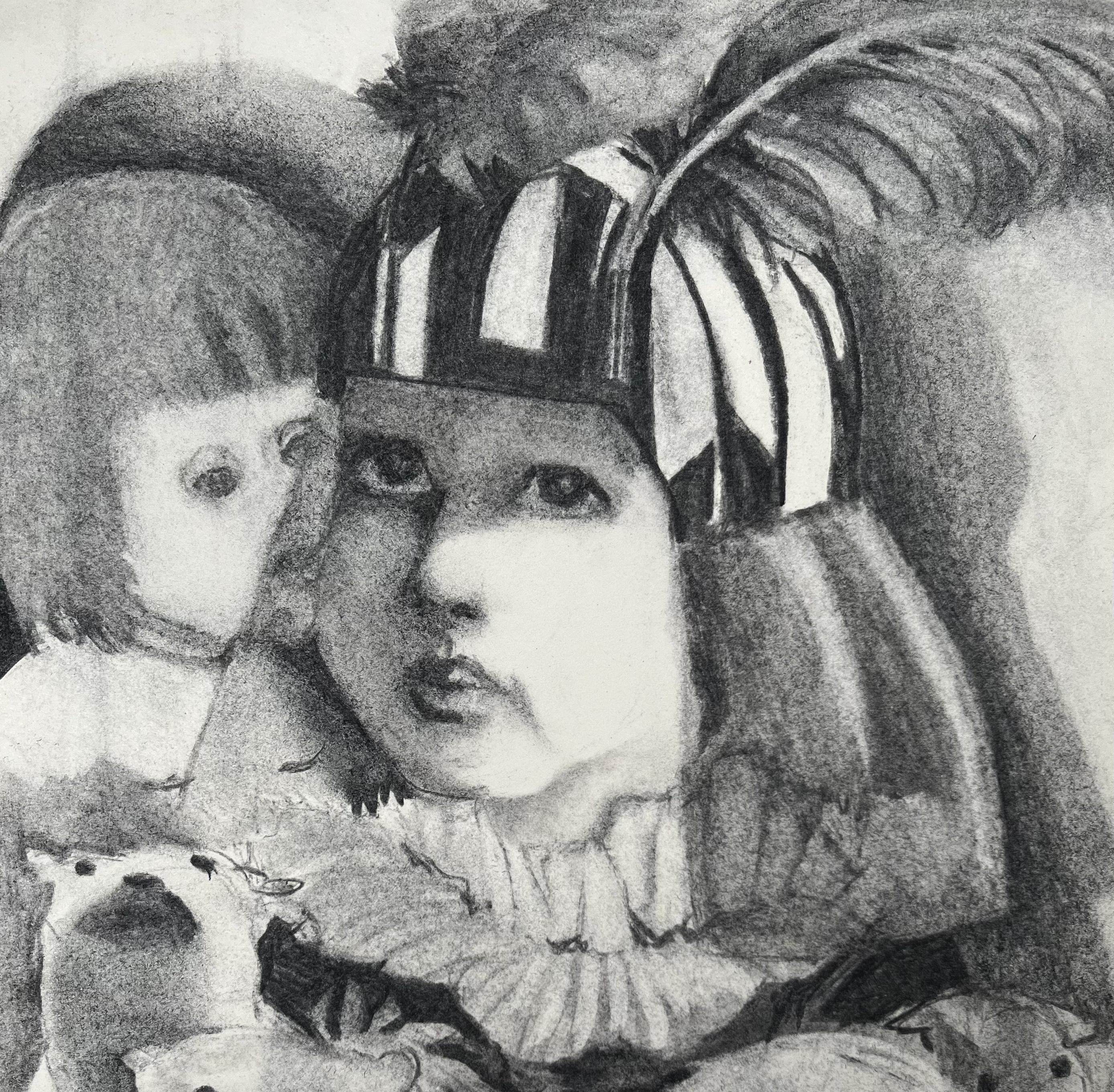 Die Feder Zahra Zeinali Zeitgenössische Kunst Porträt Iranische Künstlerin Zeichnung Schwarz im Angebot 1