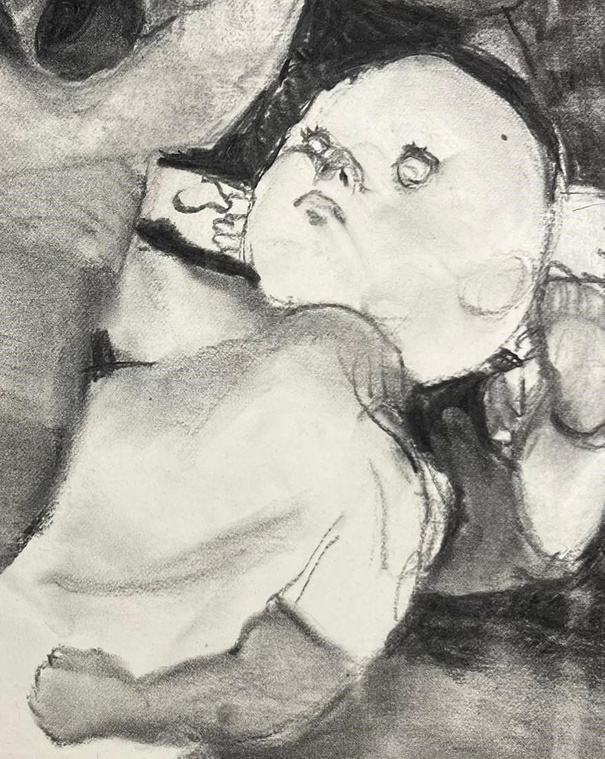 Sans titre Zahra Zeinali Art contemporain portrait Artiste iranienne dessin noir en vente 1