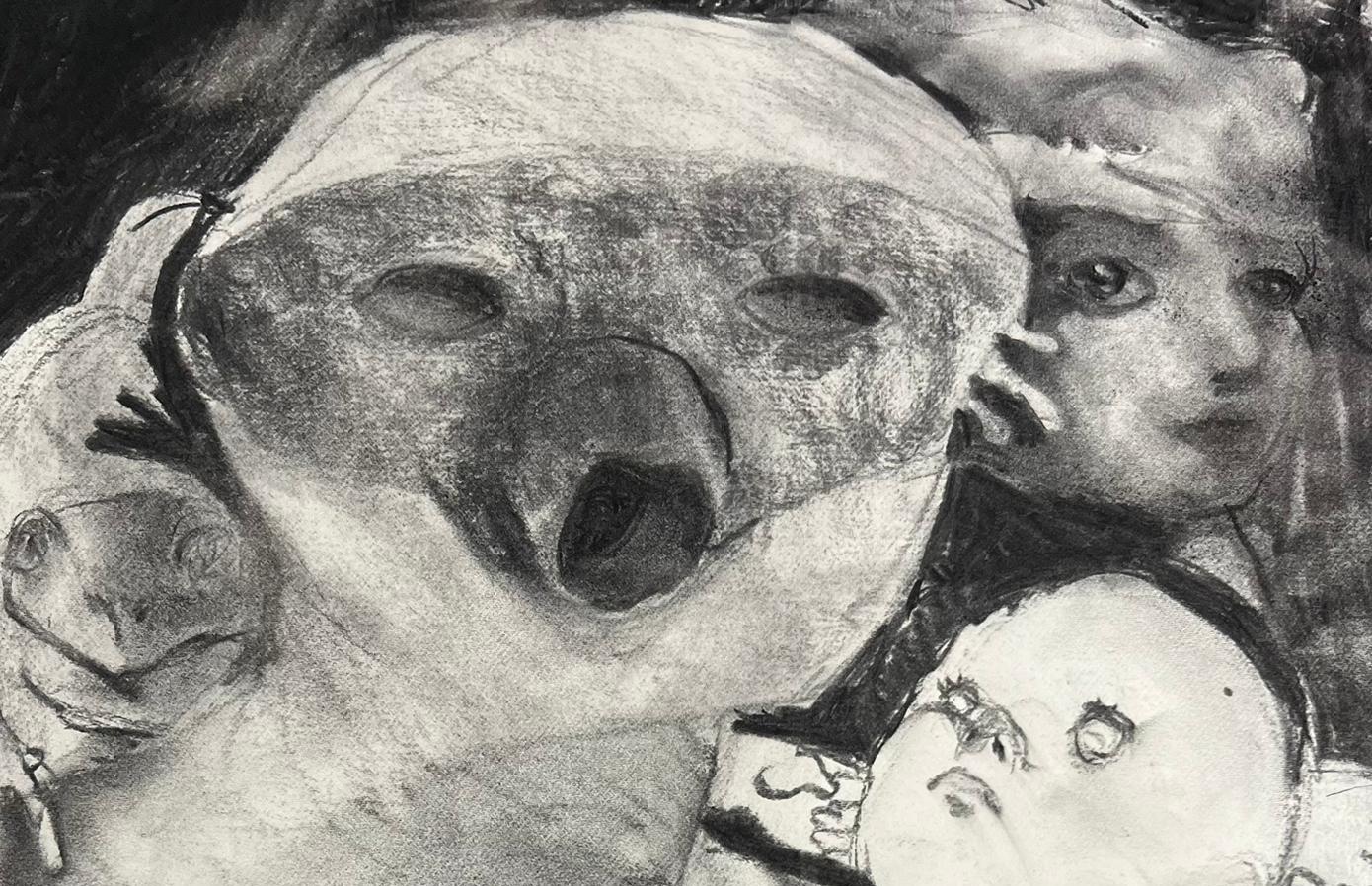 Sans titre Zahra Zeinali Art contemporain portrait Artiste iranienne dessin noir en vente 3