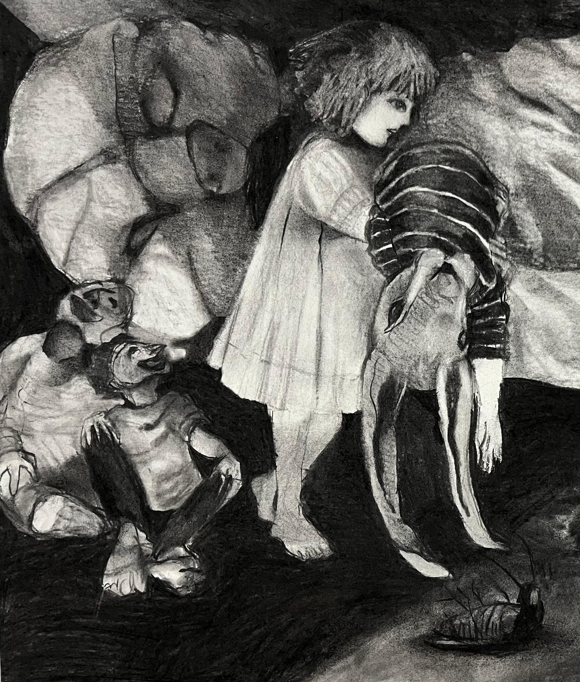 Senza titolo Zahra Zeinali Arte contemporanea ritratto Artista iraniano disegno nero in vendita 2