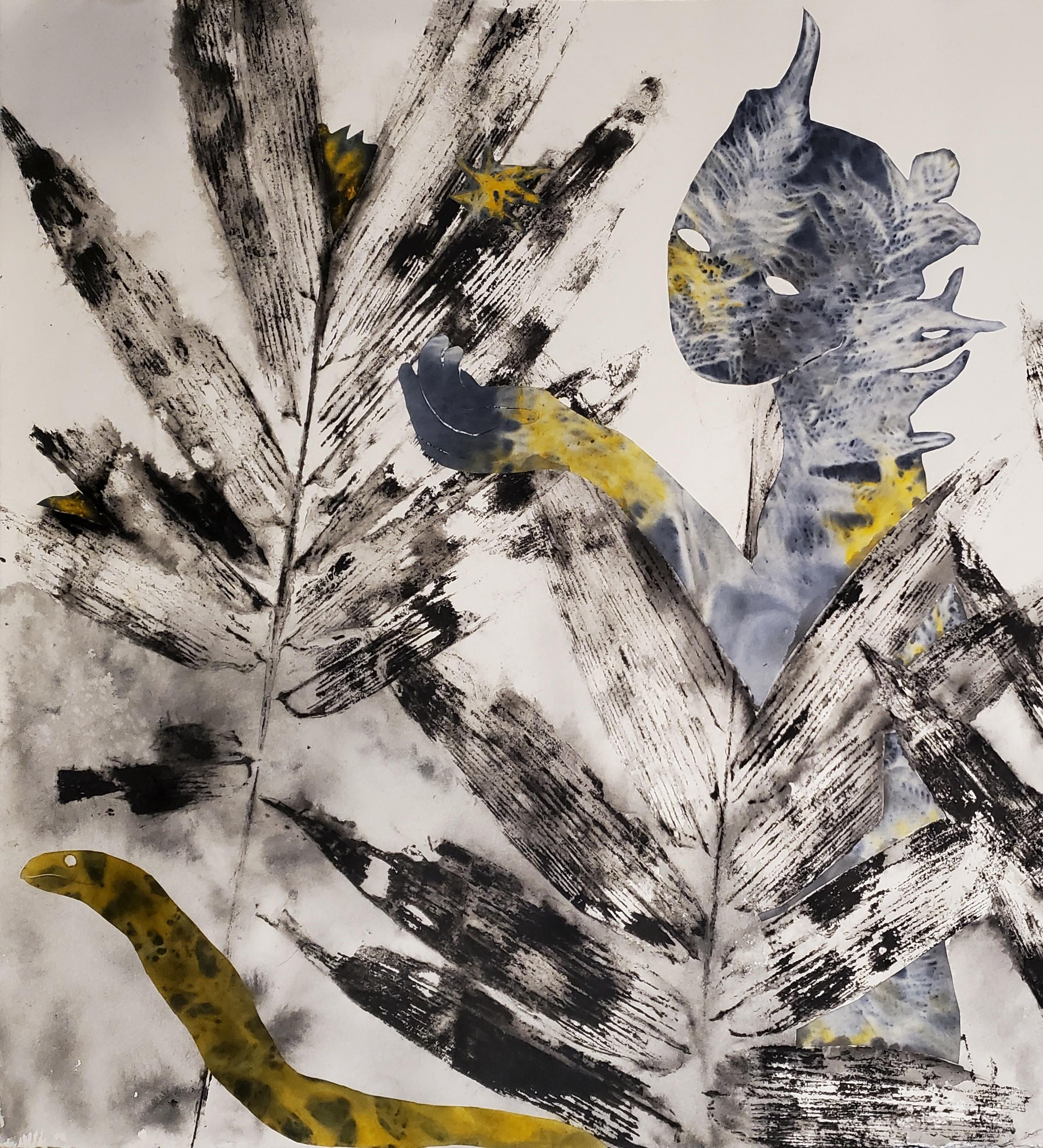 Contes de Jade #11 Haude Bernabé Art contemporain dessin encre nature forêt masque en vente 1