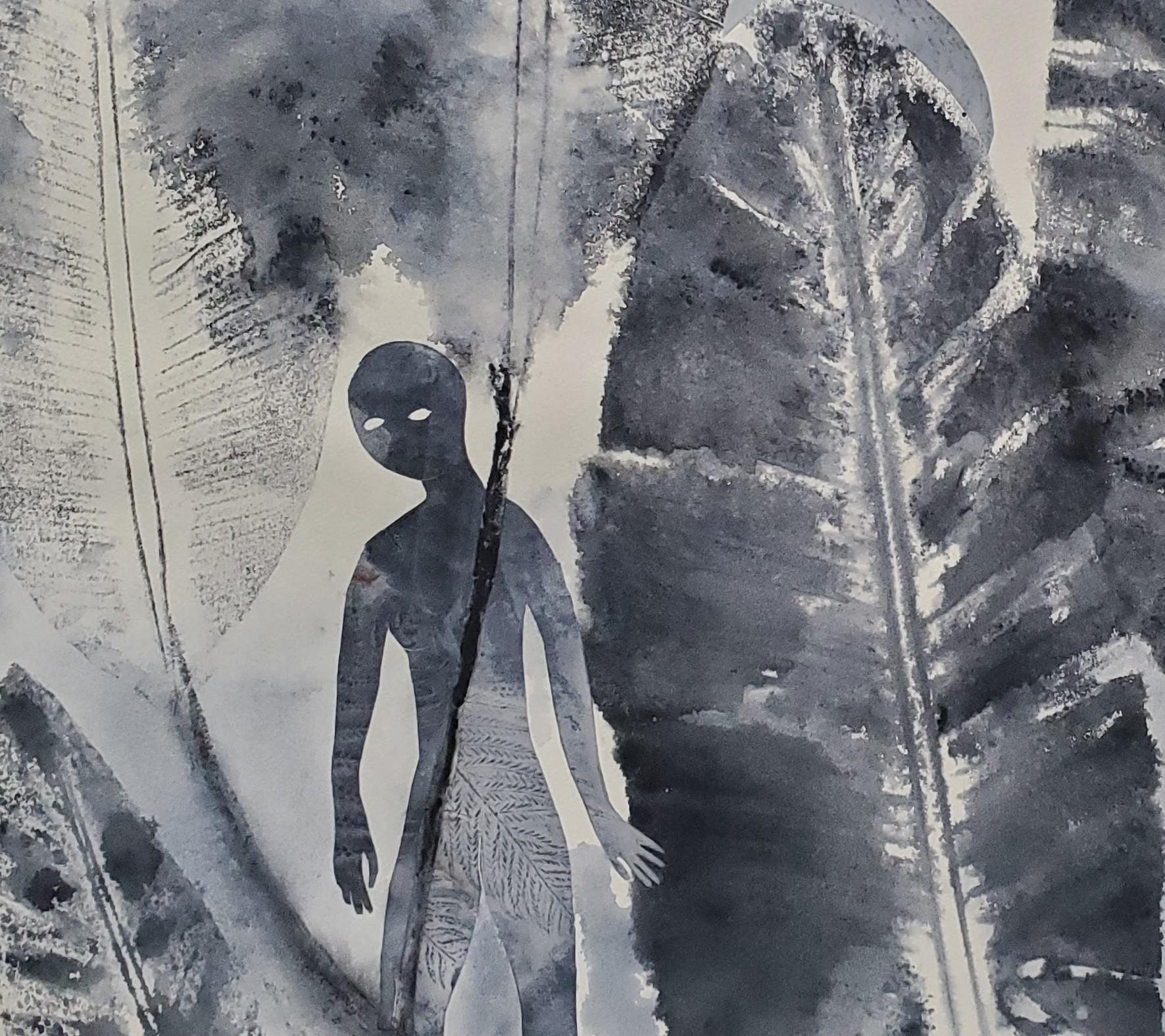 Histoires de Jade #1 Haude Bernabé Dessin d'art contemporain Encre Nature Forêt Masque en vente 2