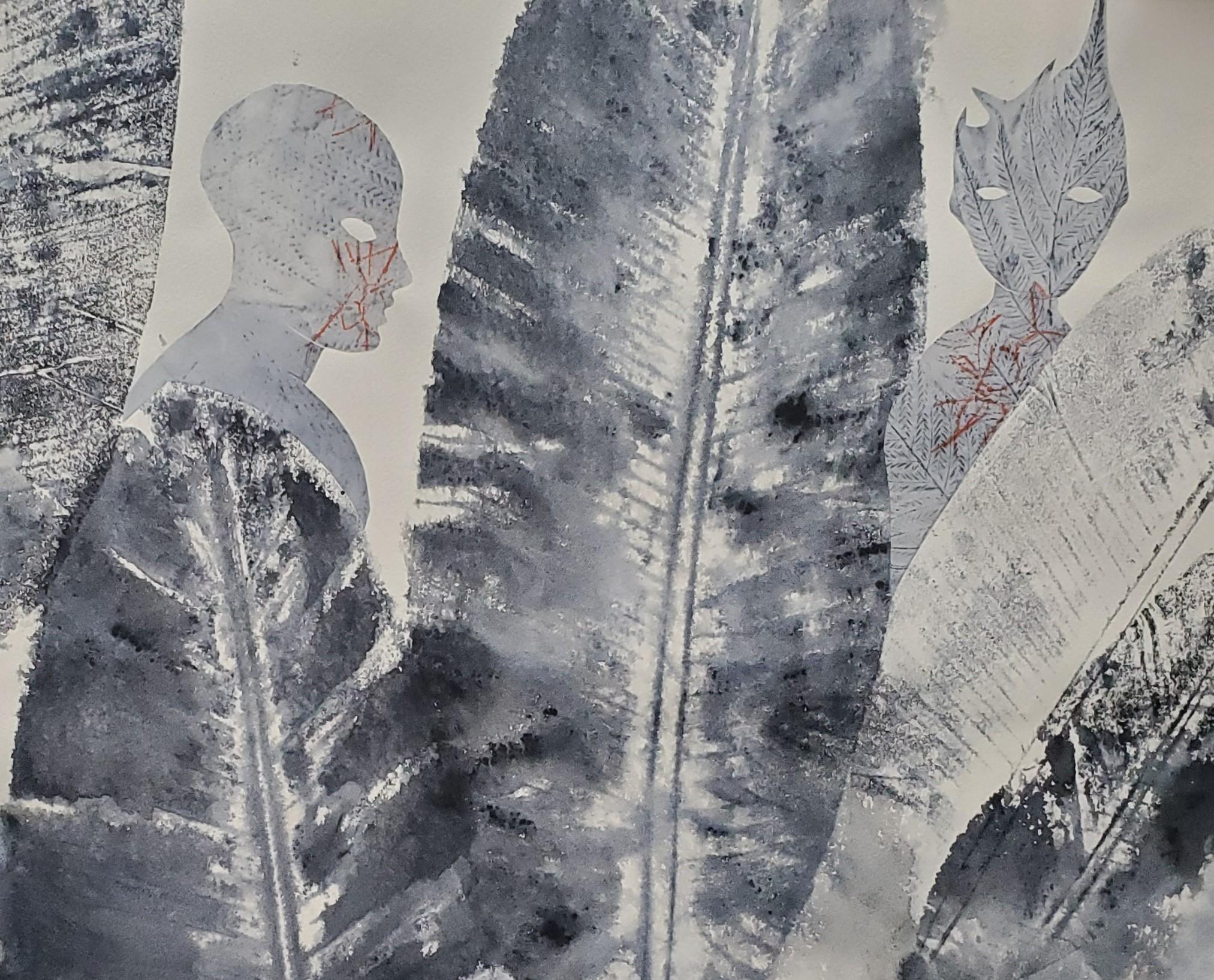 Histoires de Jade #1 Haude Bernabé Dessin d'art contemporain Encre Nature Forêt Masque en vente 4