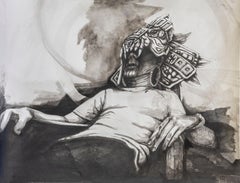Tezcatlipoca Daniel Piérart Zeitgenössische Kunst Zeichnung Porträt schwarz-weiß
