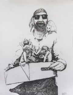 Recycling Daniel Piérart Zeitgenössische Kunst Zeichnung Tier weiß und schwarz Maus