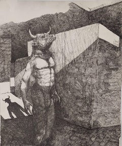 The Minotaur Daniel Pierart Contemporary art drawing animal mythology labyrinth