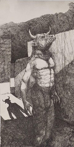 The Minotaur Daniel Pierart Contemporary art drawing animal mythology labyrinth