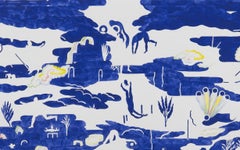 Durchleben von Prüfungen #1 Hélène Duclos Zeitgenössische Zeichenkunst Blaue Landschaft Traum