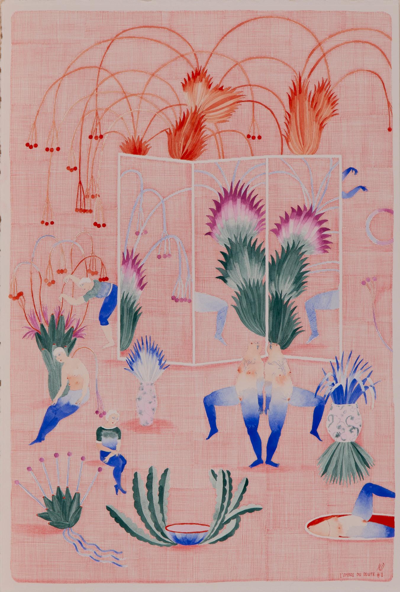Der Schatten des Zweifels – Hélène Duclos – Zeitgenössische Zeichenkunst – Gouache – Pastellfarben