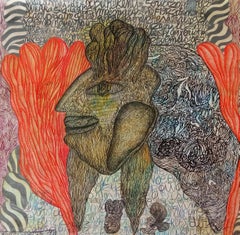 Sin título Geneviève Seillé Dibujo contemporáneo arte marginal retrato escritura rojo