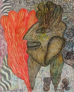Sin título Geneviève Seillé Dibujo contemporáneo arte marginal retrato escritura rojo