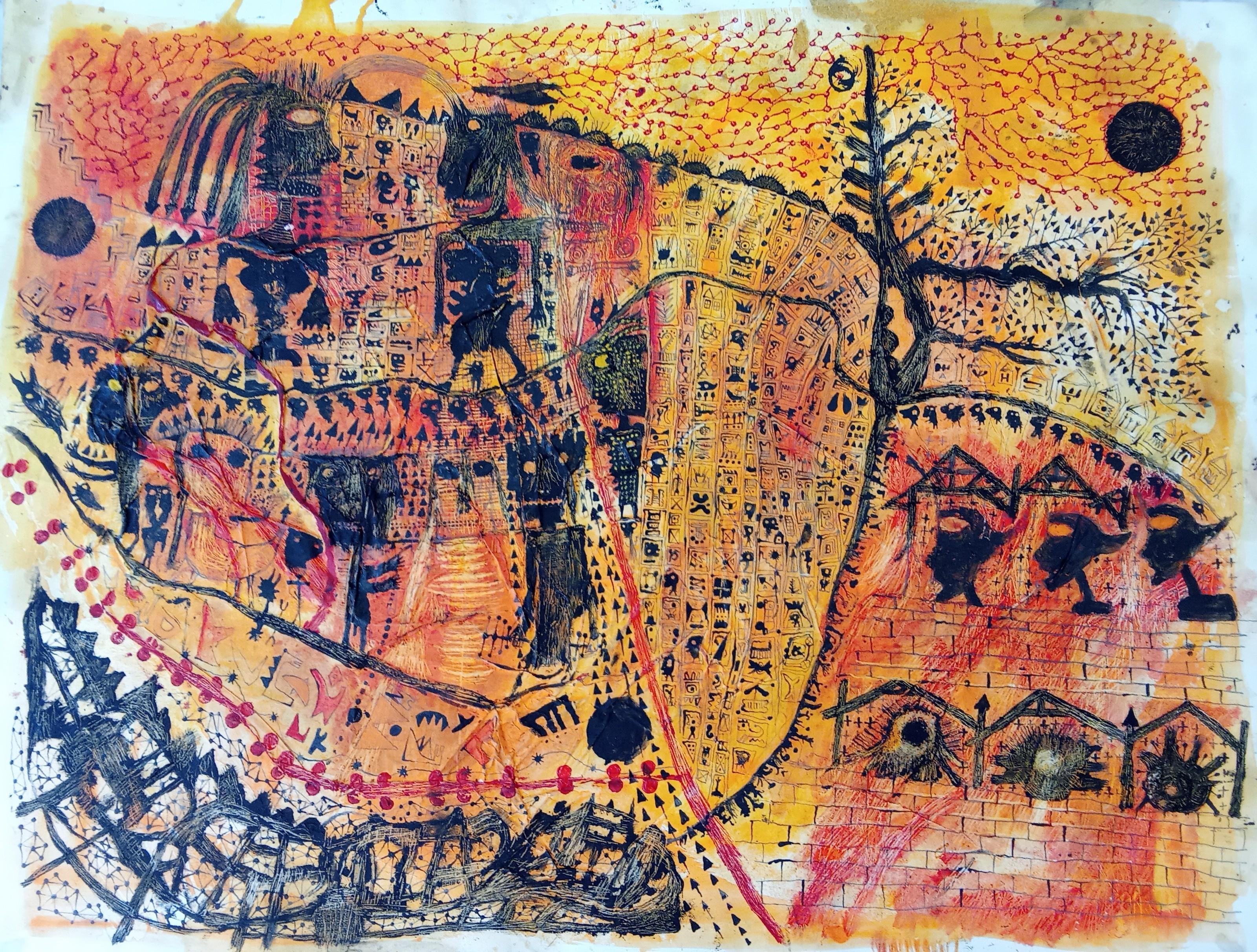 Acrylic paint and ink on paper
Unique work
Entitled on the back