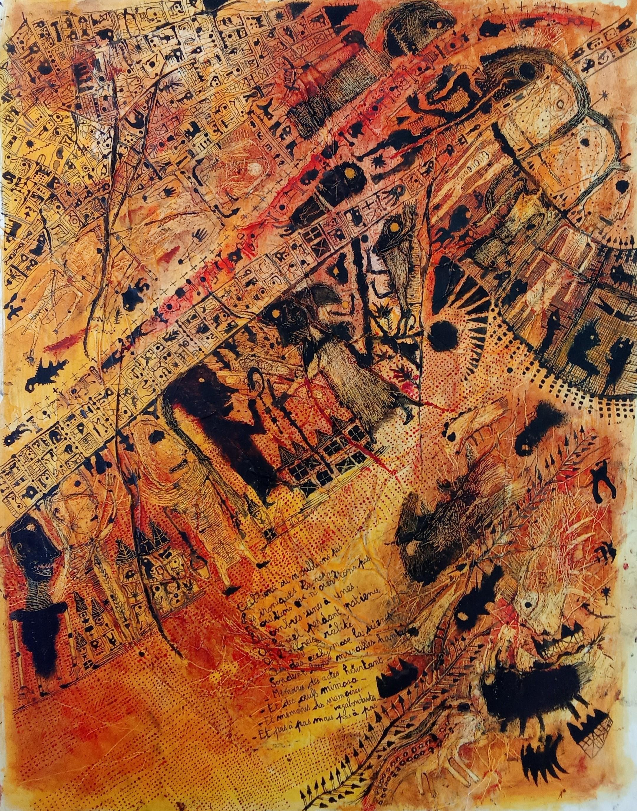 Mais pas à pas Philippe Azéma Contemporary drawing outsider art yellow orange