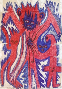Untitled Guyodo Contemporary art Haiti voodoo outsider art drawing on cardboard
