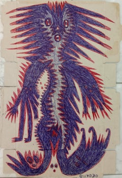 Untitled Guyodo Contemporary art Haiti voodoo outsider art drawing portrait blue