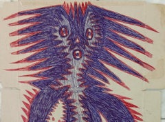 Untitled Guyodo Contemporary art Haiti voodoo outsider art drawing portrait blue
