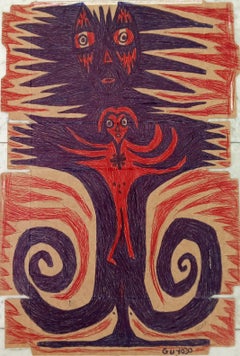 Untitled Guyodo Contemporary drawing outsider art Haiti voodoo color magic red