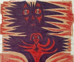 Untitled Guyodo Contemporary drawing outsider art Haiti voodoo color magic red