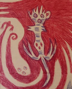 Untitled Guyodo Contemporary art Haiti voodoo drawing outsider art color red