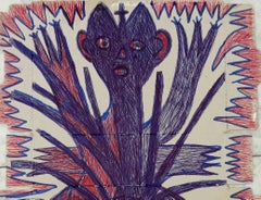 Untitled Guyodo Contemporary art drawing voodoo Haiti outsider art color blue