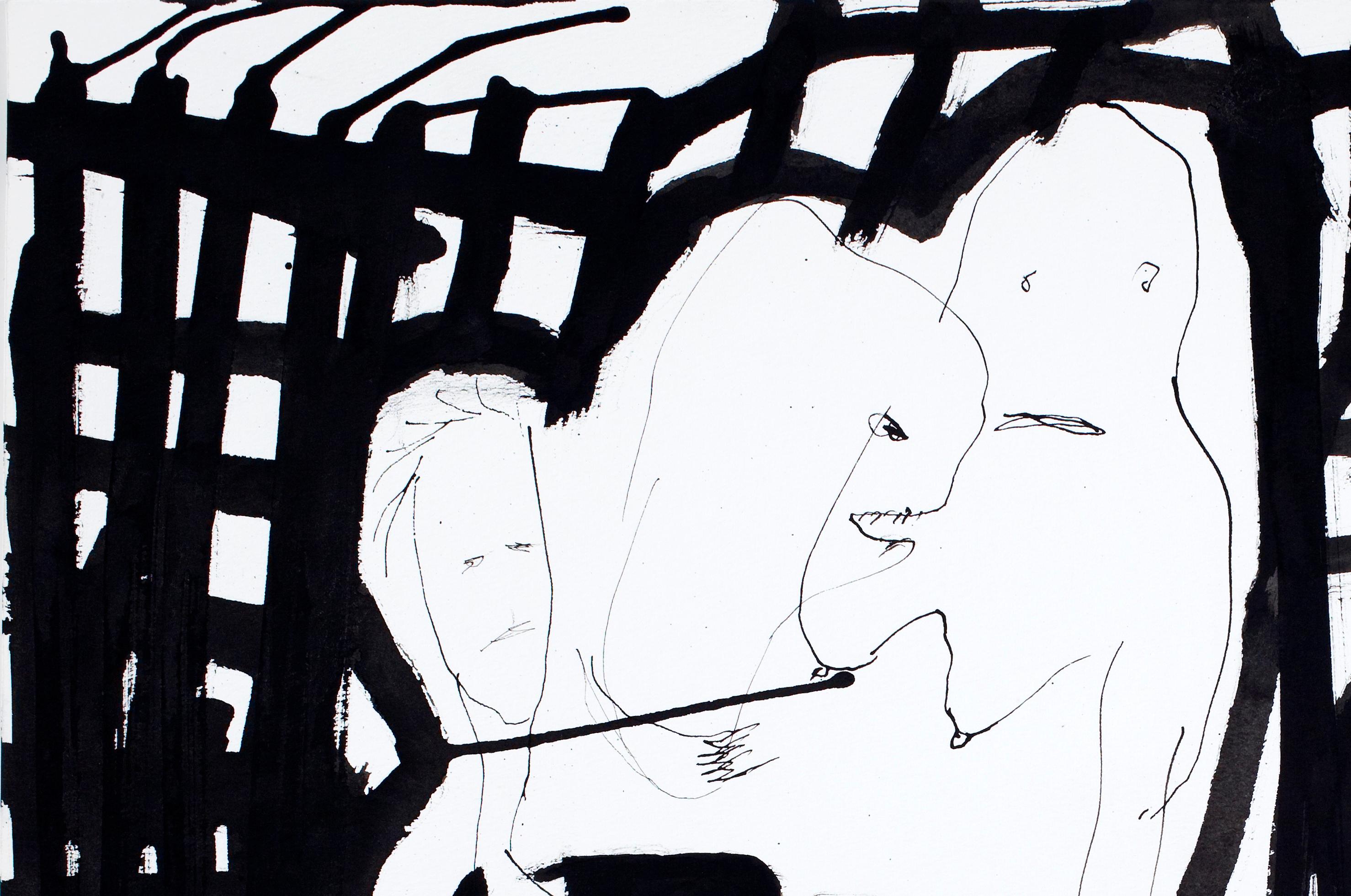 Chimes of midnight -Daniel Erban, 20. Jahrhundert, Outsider-Kunst, Figurative Zeichnung im Angebot 1