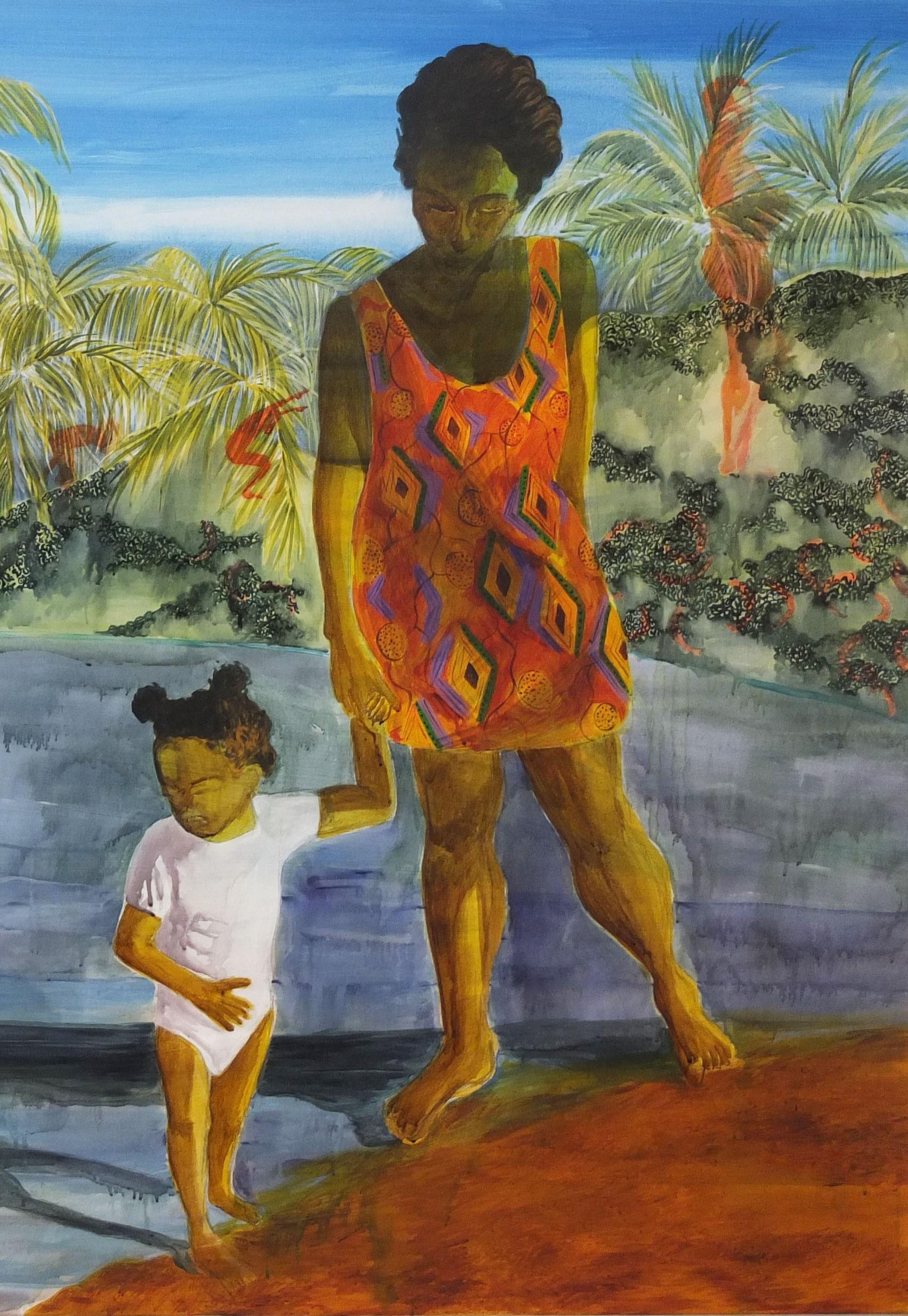 Ohne Titel (Frau und Kind) – Leslie Amine, 21. Jahrhundert, zeitgenössische Malerei 1