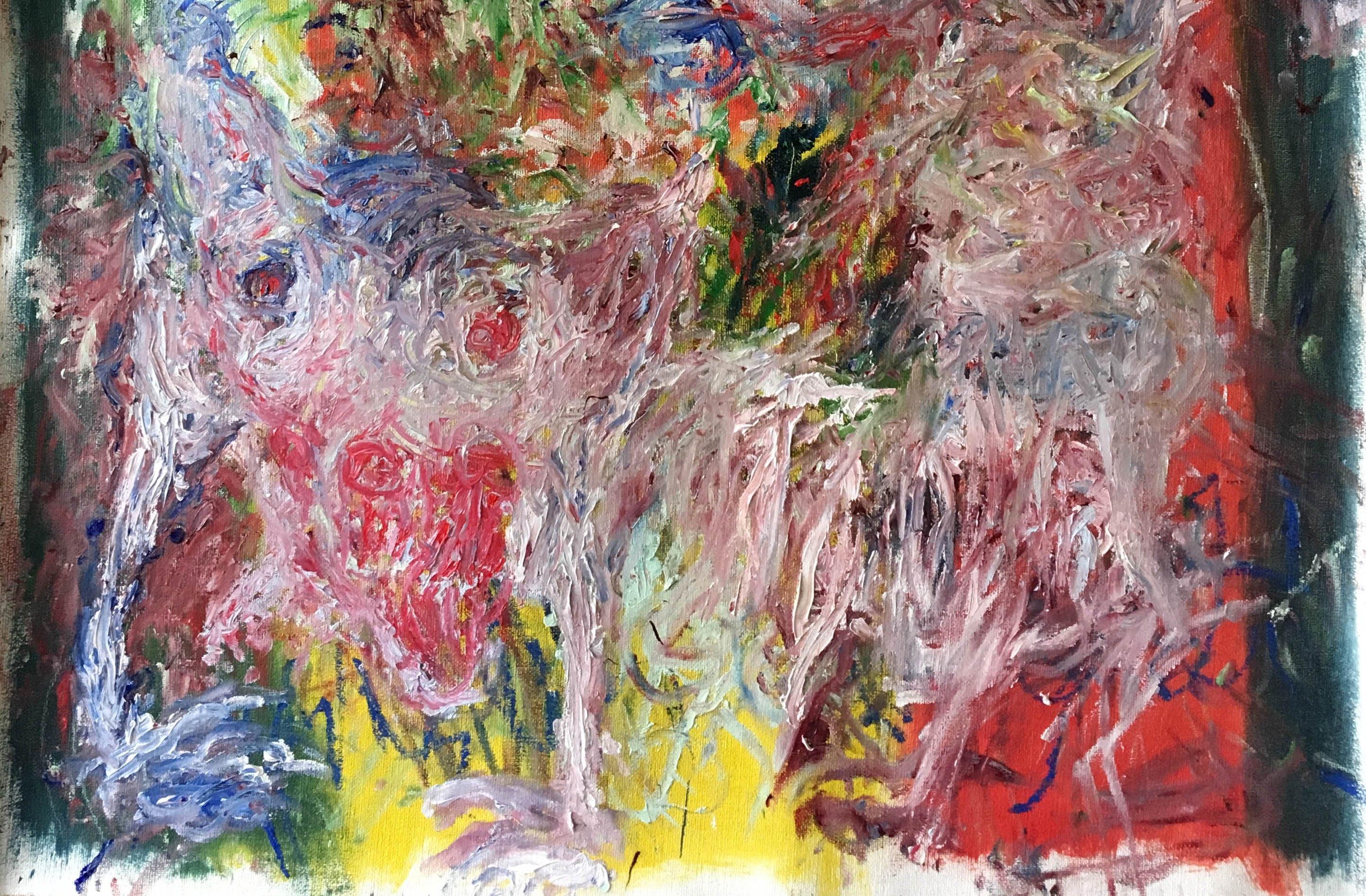 Er zieht es am Schwanz - Julien Wolf, zeitgenössisches expressionistisches Gemälde des Expressionismus im Angebot 2