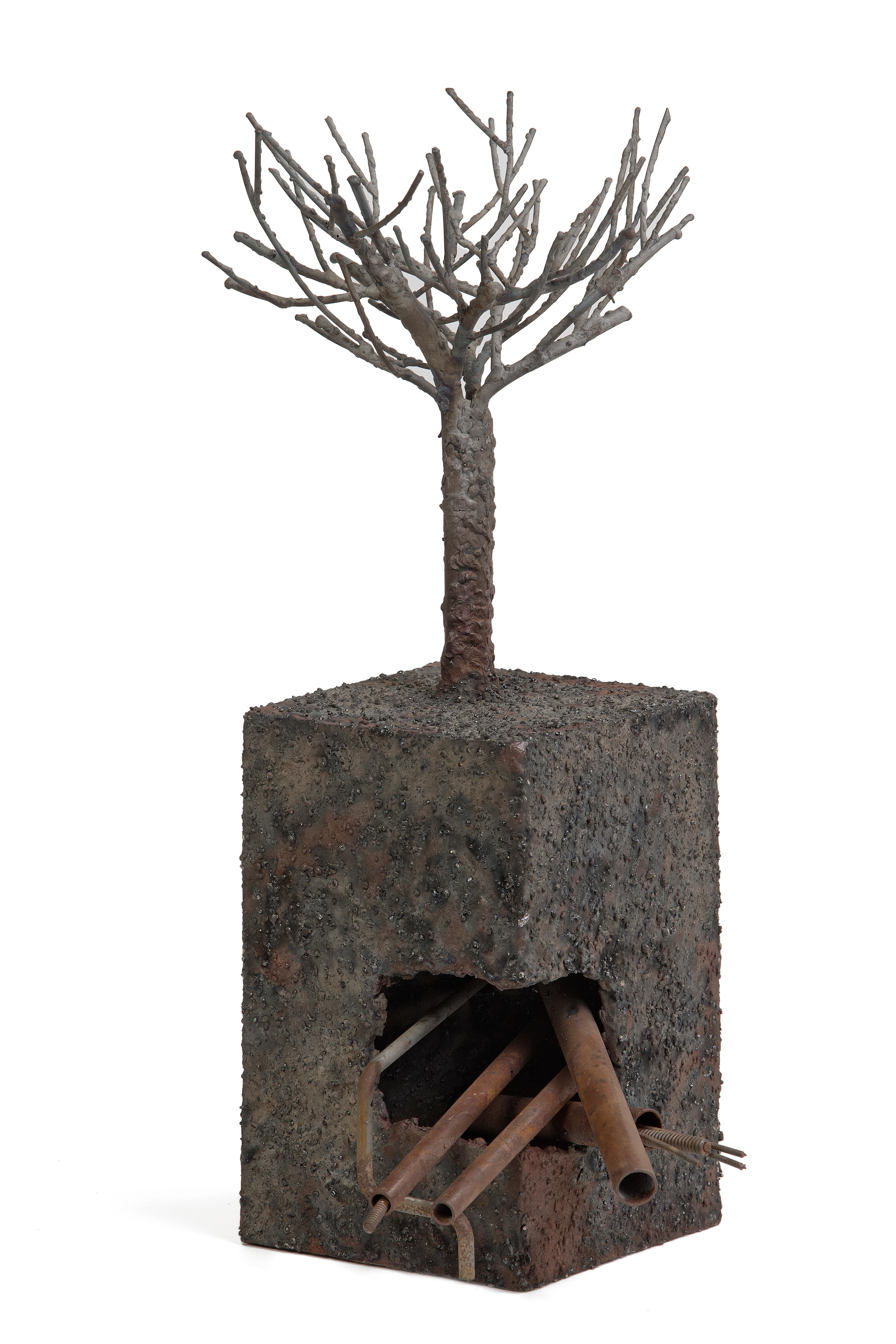 Baum und Untergrund, die Stadt - Jean-Paul Réti, Zeitgenössische Metallskulptur