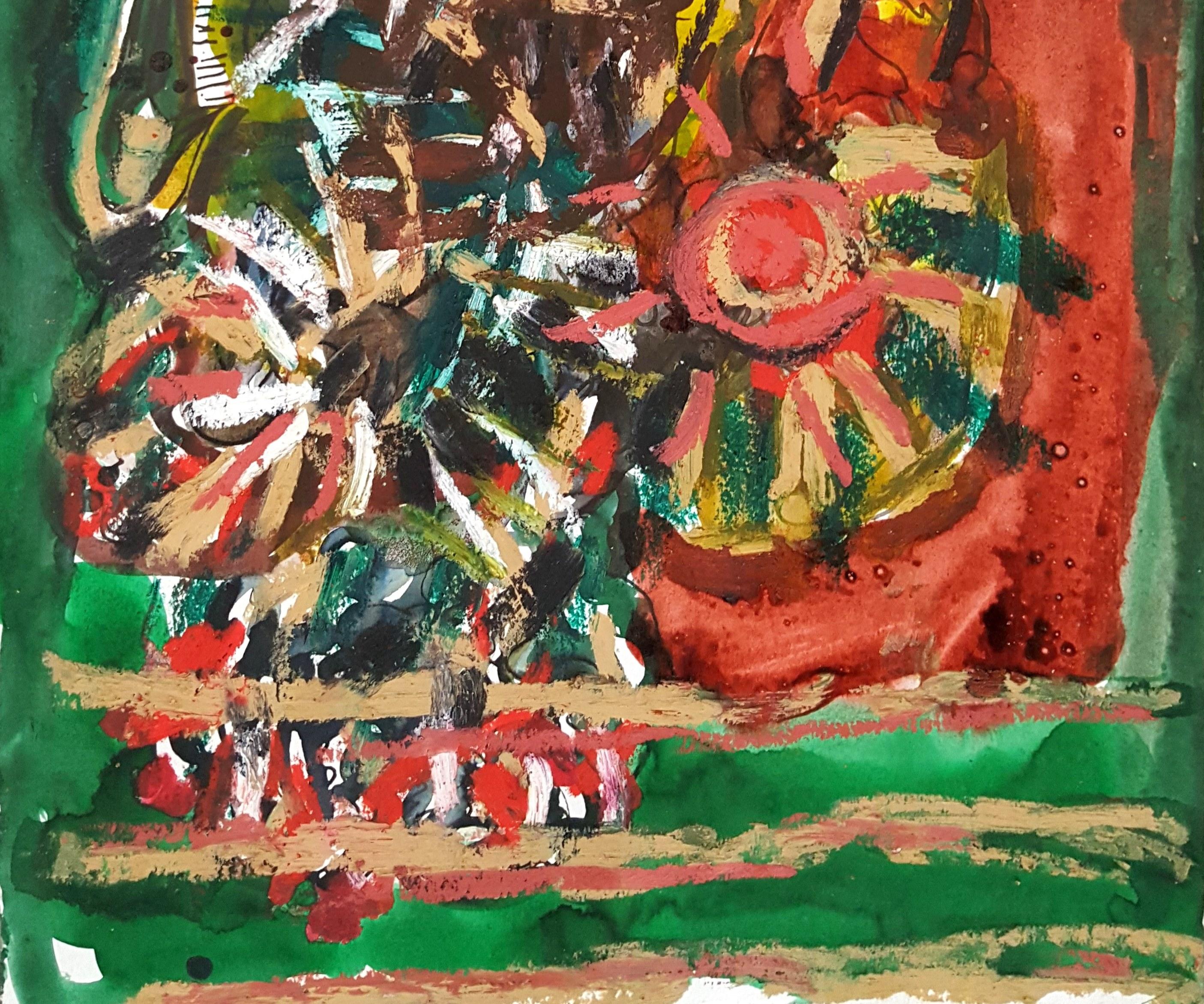 Coloured inks and pastel on paper
Signed
Gestural abstraction
Outsider art

Artist’s statement : 
