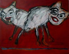 Bestias sobre fondo rojo Joanna Flatau Pintura expresionista contemporánea
