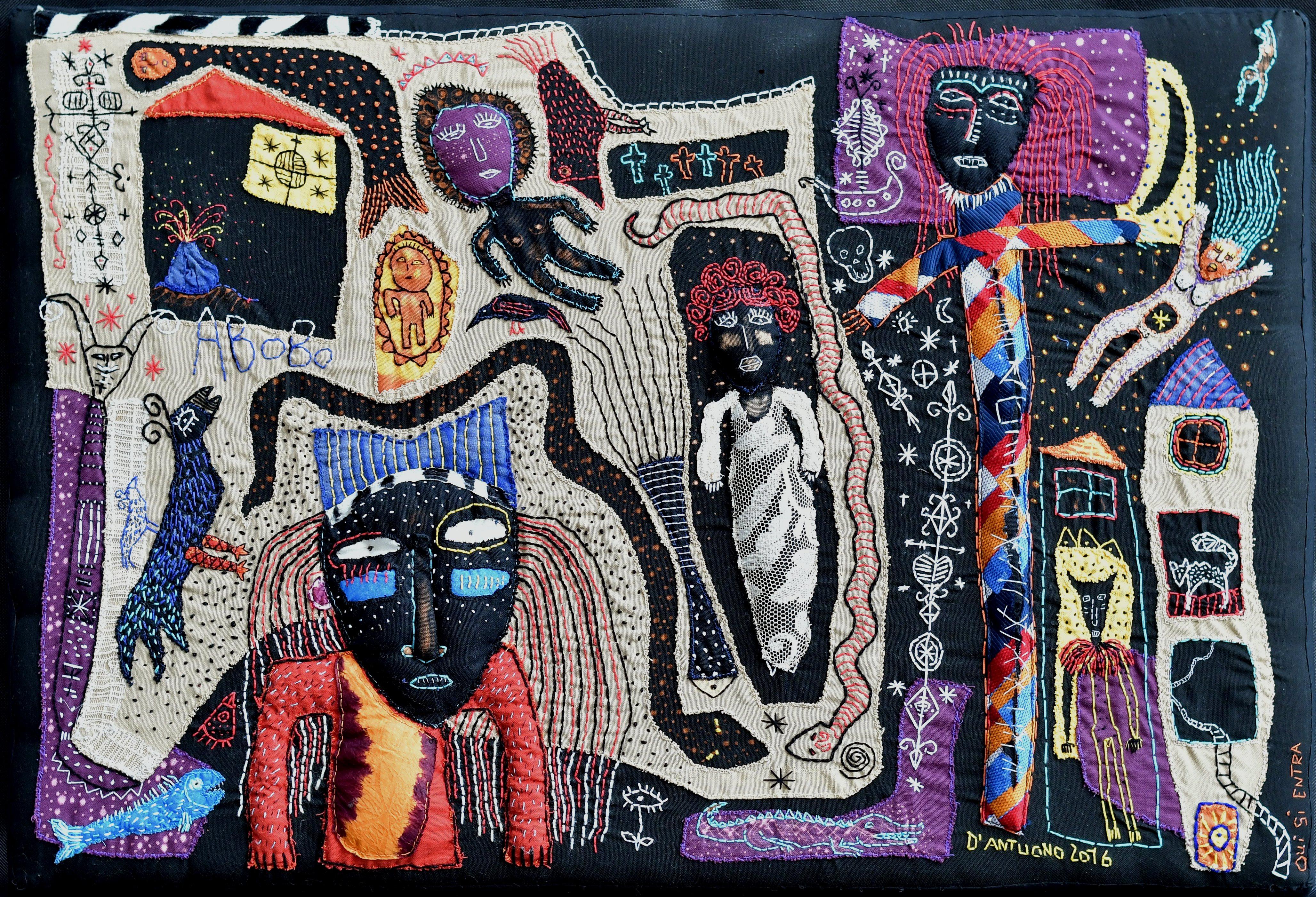 Abobo - Barbara d'Antuono, 21st Century Contempory textile art hand sewn - Art by Barbara d' Antuono