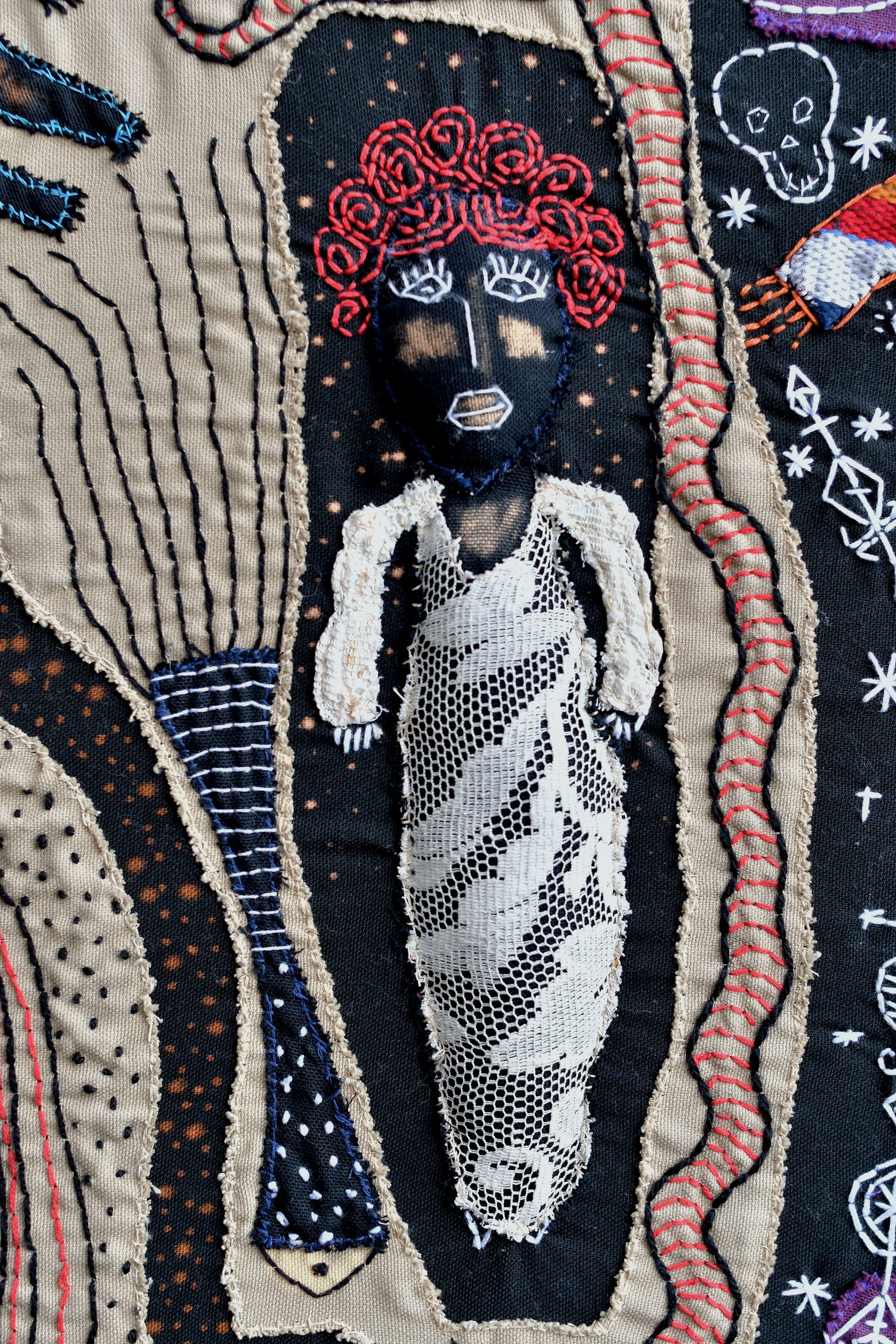 Abobo - Barbara d'Antuono, 21st Century Contempory textile art hand sewn - Contemporary Art by Barbara d' Antuono
